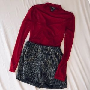 Forever 21 Deep Red, Mesh, Long Sleeve Bodysuit